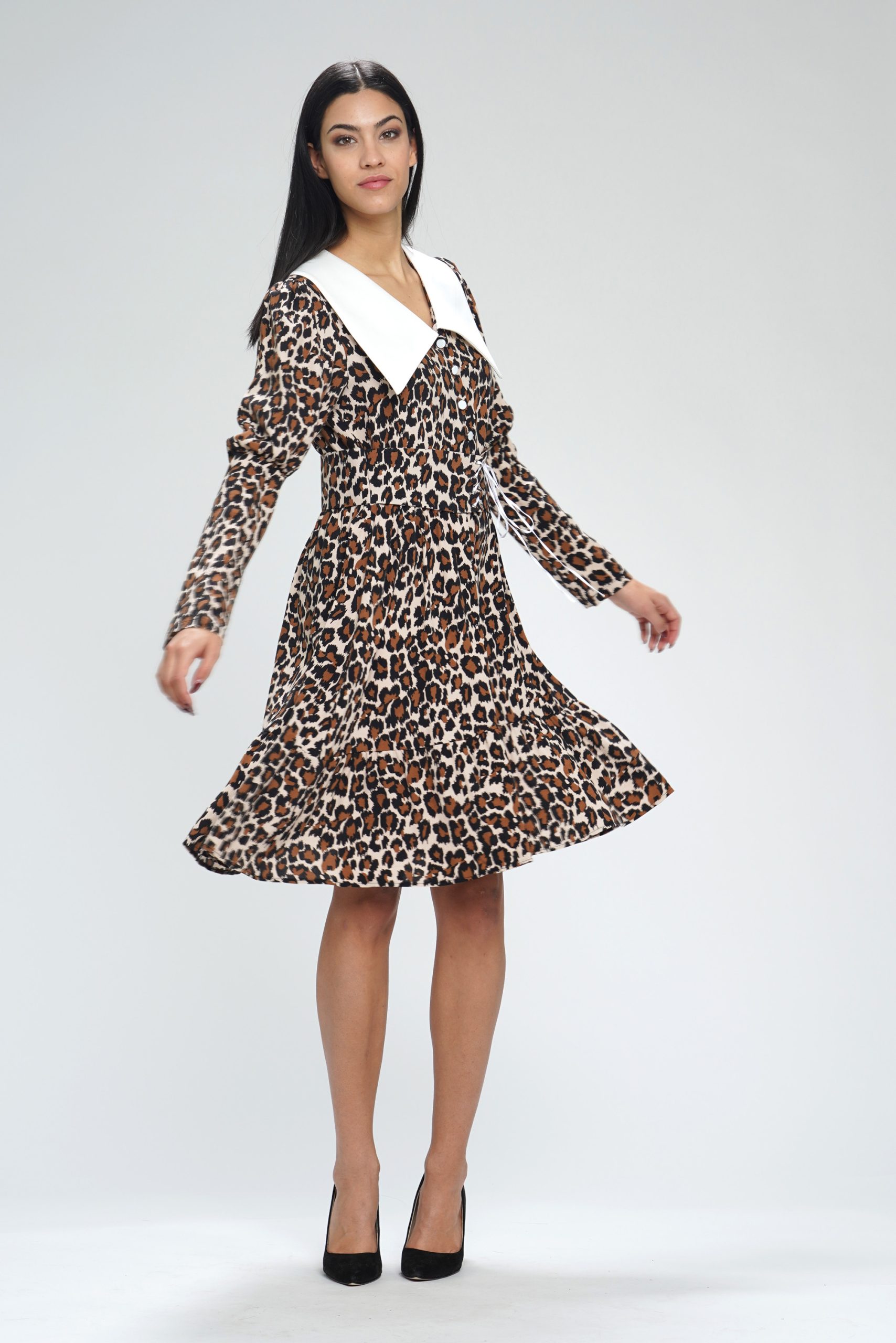 Haljina sa belom kragnom leopard print