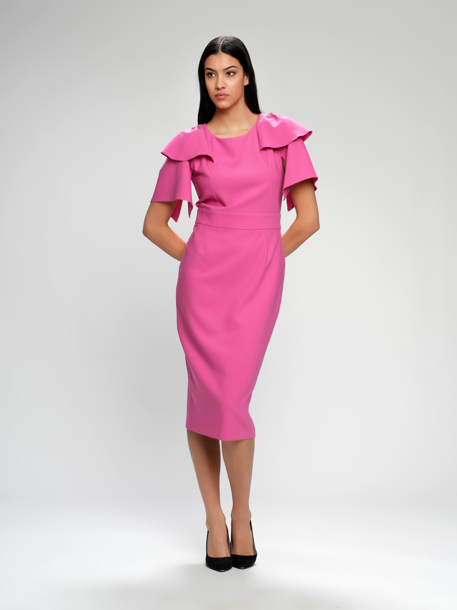 Roze svečana haljina sa karner rukavima